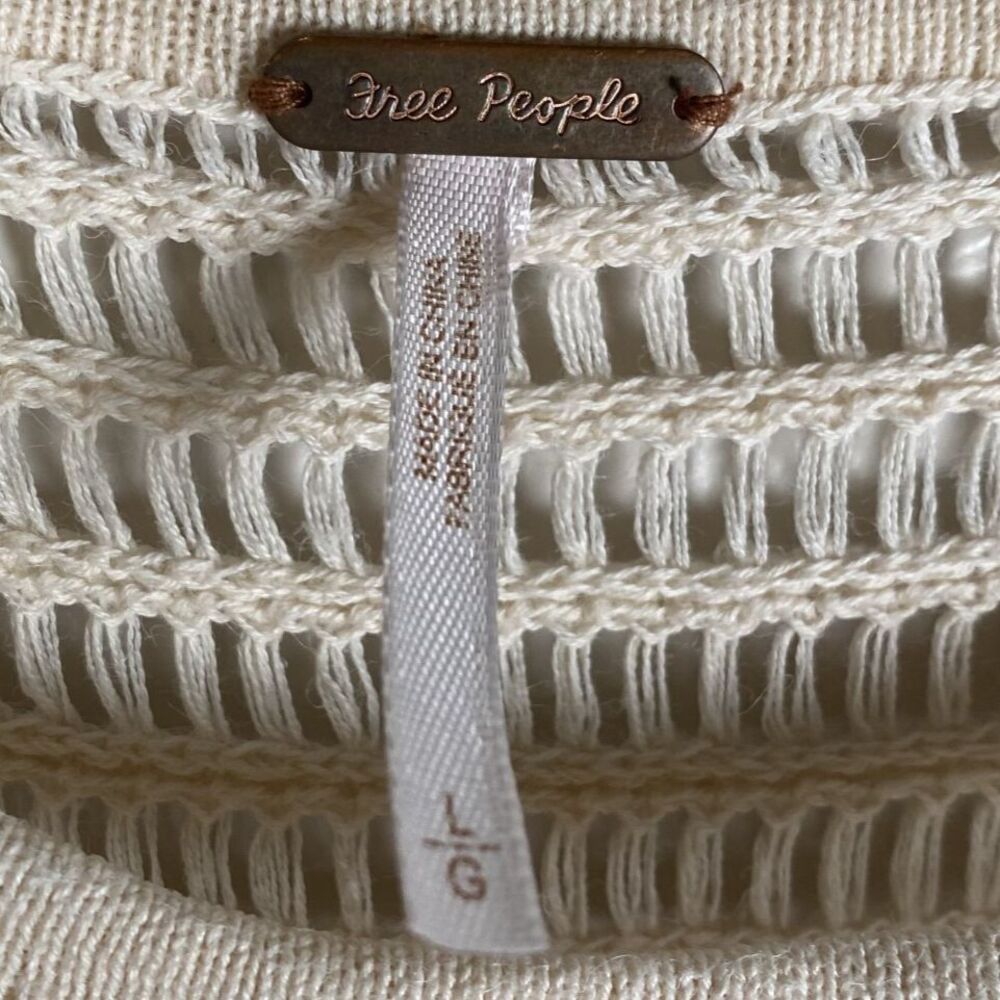 Free People Sz L Babes Only Short-Sleeve T-Shirt Crochet Ivory Knit Flutter - Picture 5 of 9
